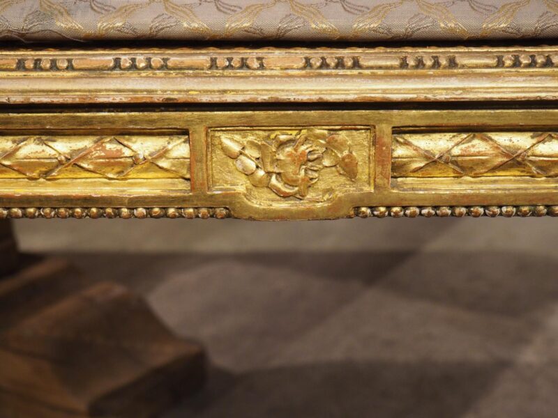 Antique French Louis XVI Style Giltwood Caned Bench, C. 1885 - Image 4