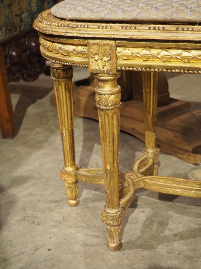 Antique French Louis XVI Style Giltwood Caned Bench, C. 1885 - Image 5