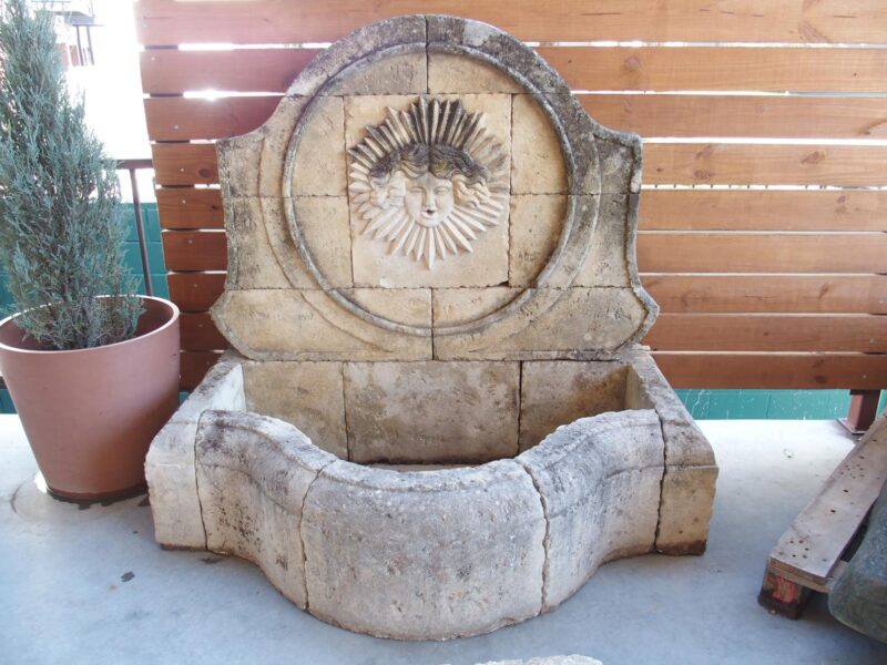 Beautifully Carved French Sunburst Wall Fountain in Aged Limestone - Image 2