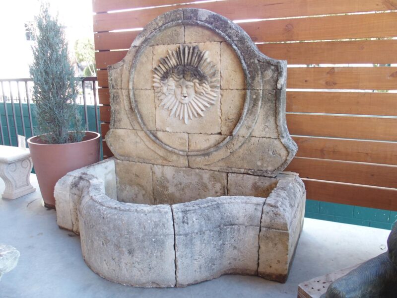 Beautifully Carved French Sunburst Wall Fountain in Aged Limestone - Image 16