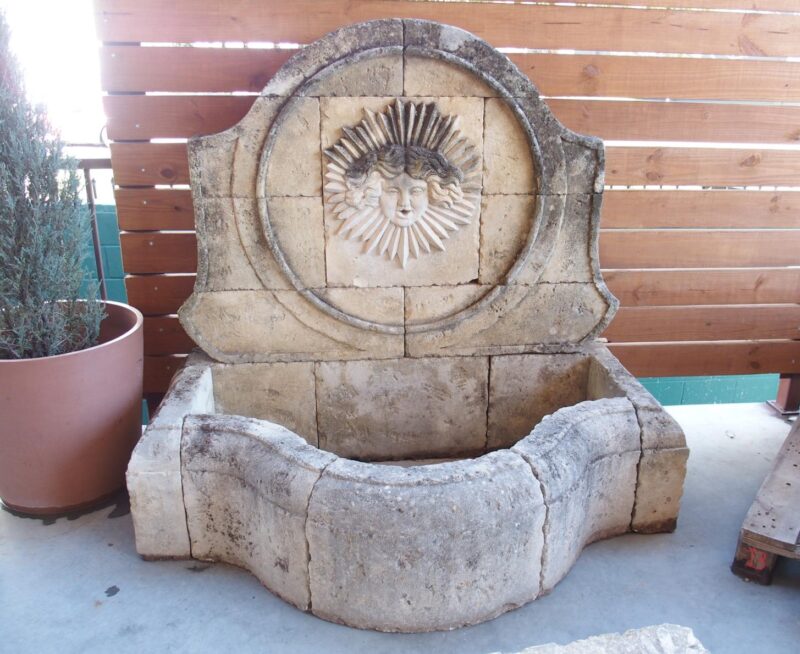 Beautifully Carved French Sunburst Wall Fountain in Aged Limestone - Image 3