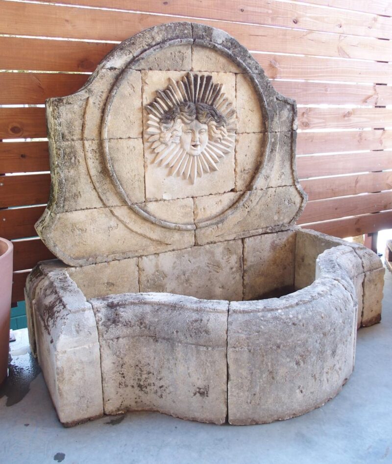 Beautifully Carved French Sunburst Wall Fountain in Aged Limestone - Image 4