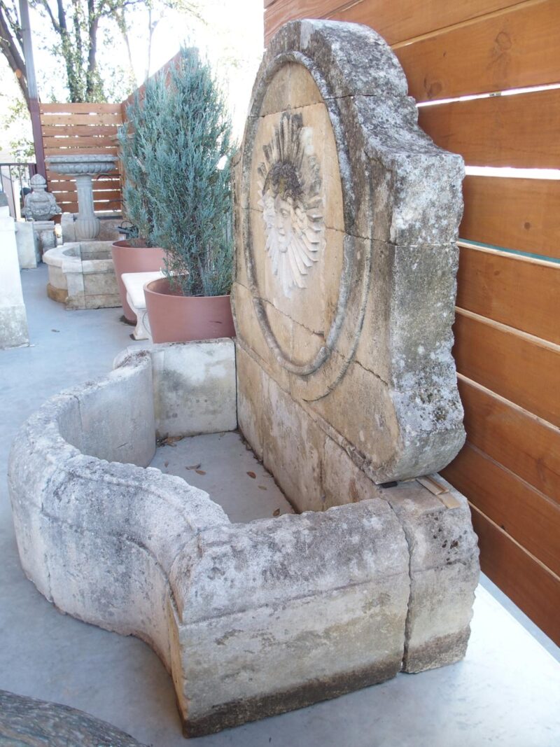 Beautifully Carved French Sunburst Wall Fountain in Aged Limestone - Image 6