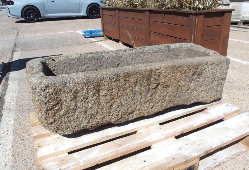 Antique Carved Granite Farm Trough from Normandy, France, 19th Century