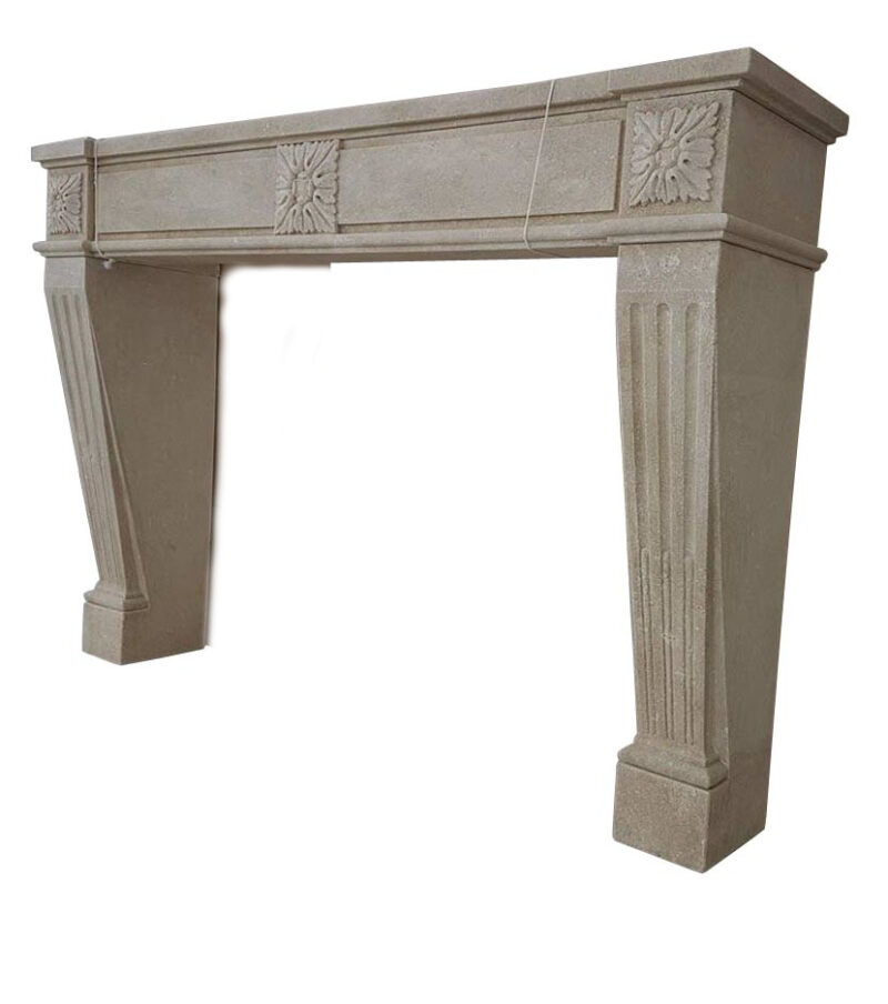 Carved Limestone Louis XVI Style Fireplace Mantel