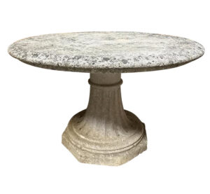 Early 1900s Carved White Stone Circular Table with Fluted Octagonal Base