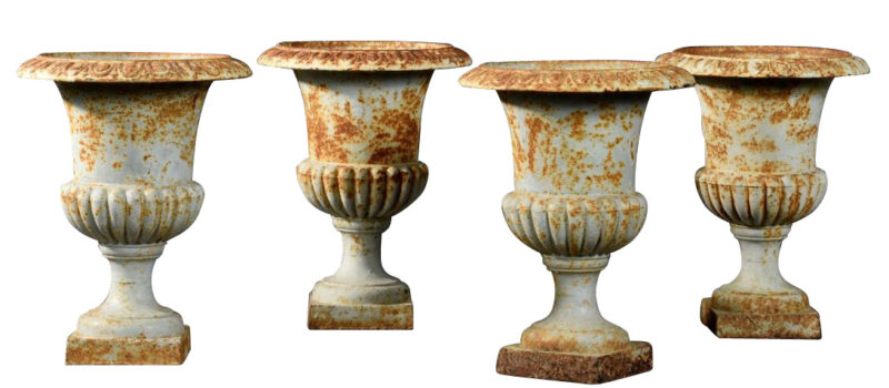 Set of 4 19th Century Cast Iron Campana Vases from France