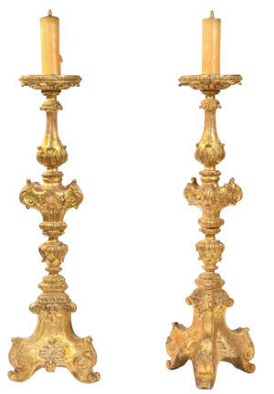 Tall Pair of 18th Century French Giltwood Candlesticks