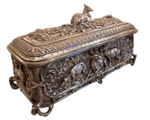 Small Antique French Silvered Boîte de Chasse Jewel Casket