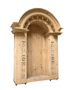 Large Antique Pine Altar Niche from France, H-8.5 Feet