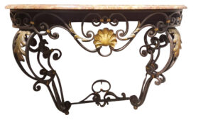 Circa 1890 French Wrought Iron and Tole Wall Console Table with Marble Top