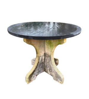 Vintage French Cast Stone and Cut Slate Table