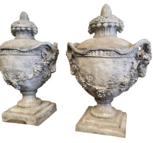Pair of Belgian Vase Aux Beliers Garden Urns (4 total available)