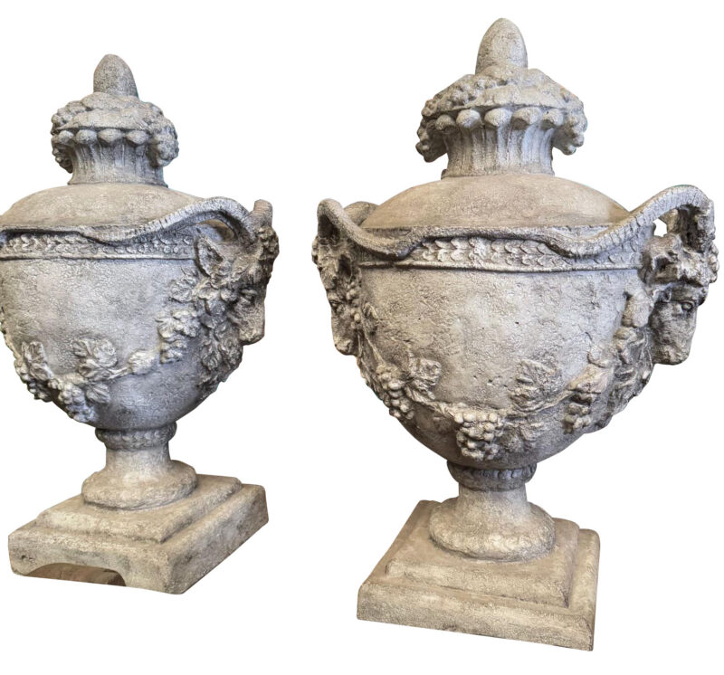 Pair of Belgian Vase Aux Beliers Garden Urns (4 total available)