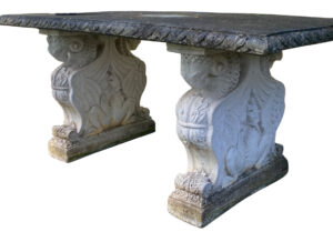French Renaissance Style Cast Garden Table with Rams Heads Decor, C. 1970