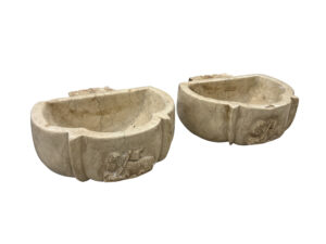 Pair of Italian Carved Marble Stoup Basins