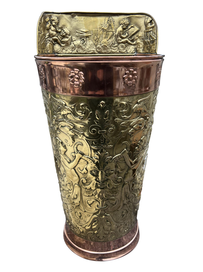 Antique French Brass and Copper Repousse Ceremonial Hotte, Late 1800s