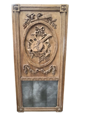 19th Century Louis XVI Style Carved Oak Trumeau Mirror from France