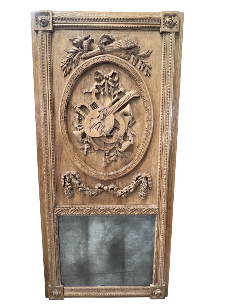 19th Century Louis XVI Style Carved Oak Trumeau Mirror from France