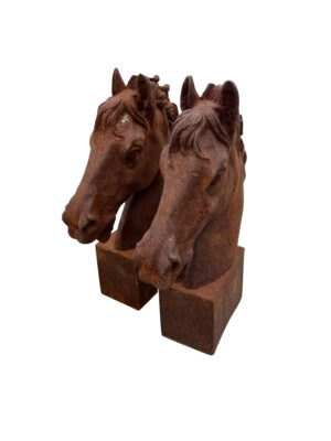 Pair of Vintage French Cast Iron Horse Head Busts or Bookends