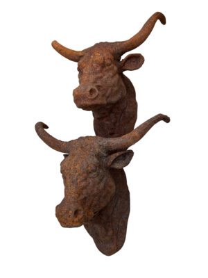 Pair of Decorative Cast Iron Wall Mount Bull Heads
