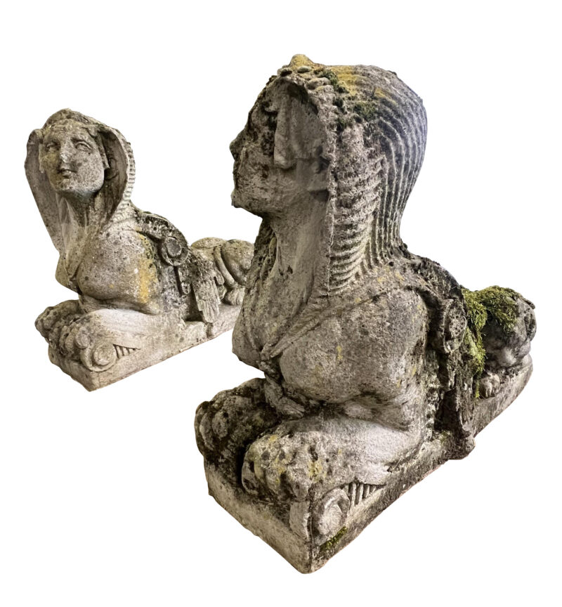 Stunning Pair of Tuscan Stone Sphinx Statues, Circa 1900 (2 Pairs, 4 total)