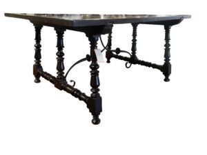 A Wide, Circa 1750 Spanish Walnut Table with Turned Legs and Wrought Iron Stretchers