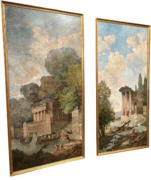 Stunning Pair of Large-Scale French Landscape Paintings, Signed and Dated 1927
