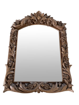 Antique French Wall Mirror in Carved Natural Oak, 19th Century