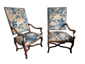 Pair of 19th Century Walnut Fauteuil Armchairs with Verdure Tapestry Coverings