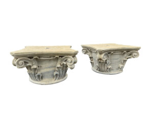 Pair of Antique Italian Carved and Weathered Marble Column Capitals