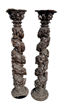 Pair of 19th Century Carved Oak Solomonic Columns from Portugal