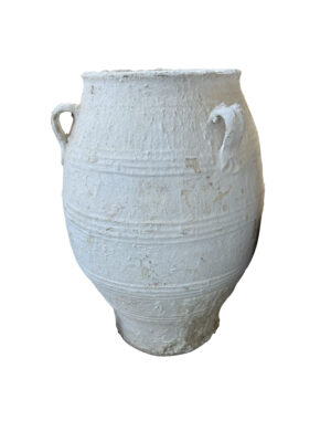 Antique White Patinated Terra Cotta Grain Pot from Greece