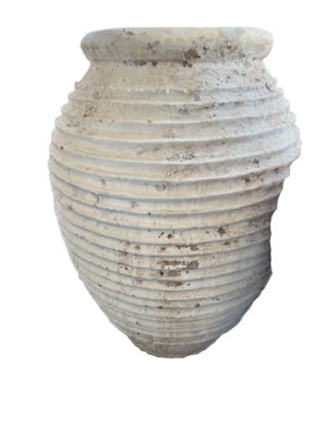 Antique White Patinated Terra Cotta Grain Pot from Greece