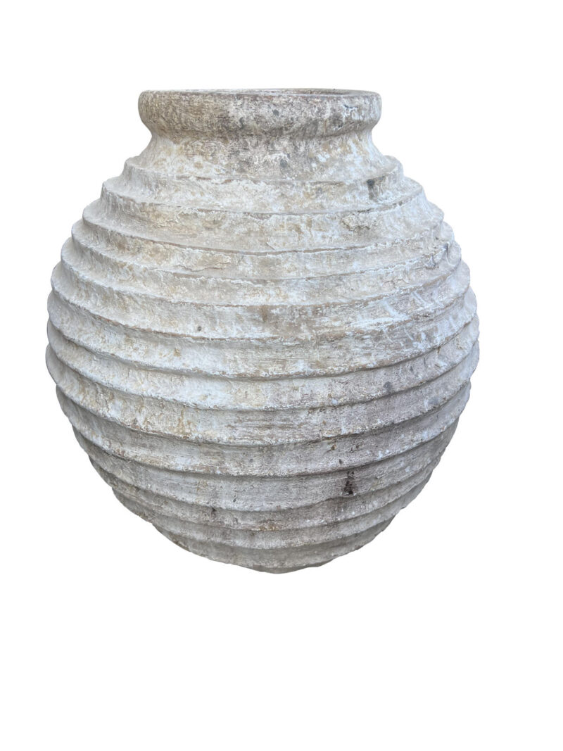 Antique White Patinated Terra Cotta Grain Pot from Greece