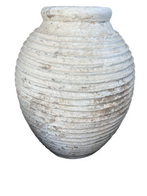 Antique White Patinated Terra Cotta Grain Pot from Greece