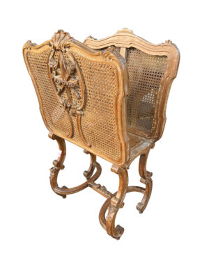 Antique French Carved Wooden and Caned Magazine or Document Rack