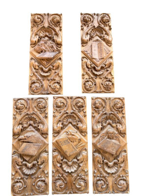 Set of 5 Beautifully Carved Antique Panels from Napoli, Italy