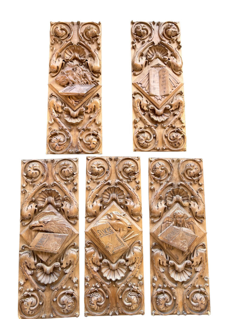 Set of 5 Beautifully Carved Antique Panels from Napoli, Italy